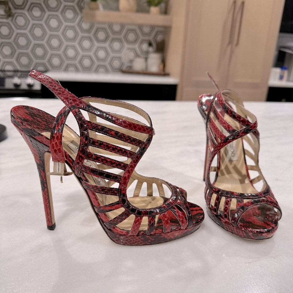 Jimmy Choo red snake print heels sz 38.5